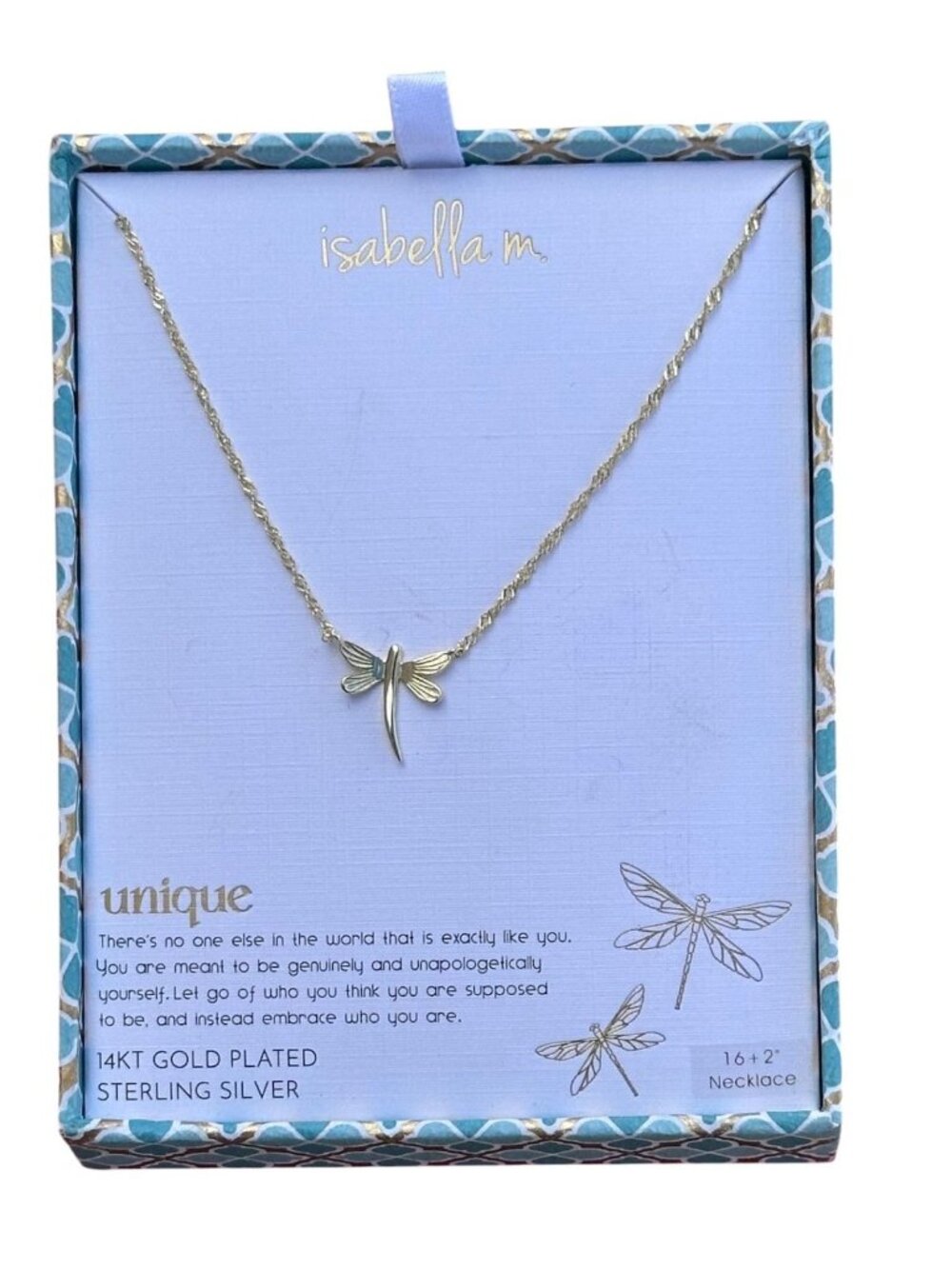 NEW Isabella M. Dragonfly Charm Gold over Sterling Silver 16 + 2" Necklace